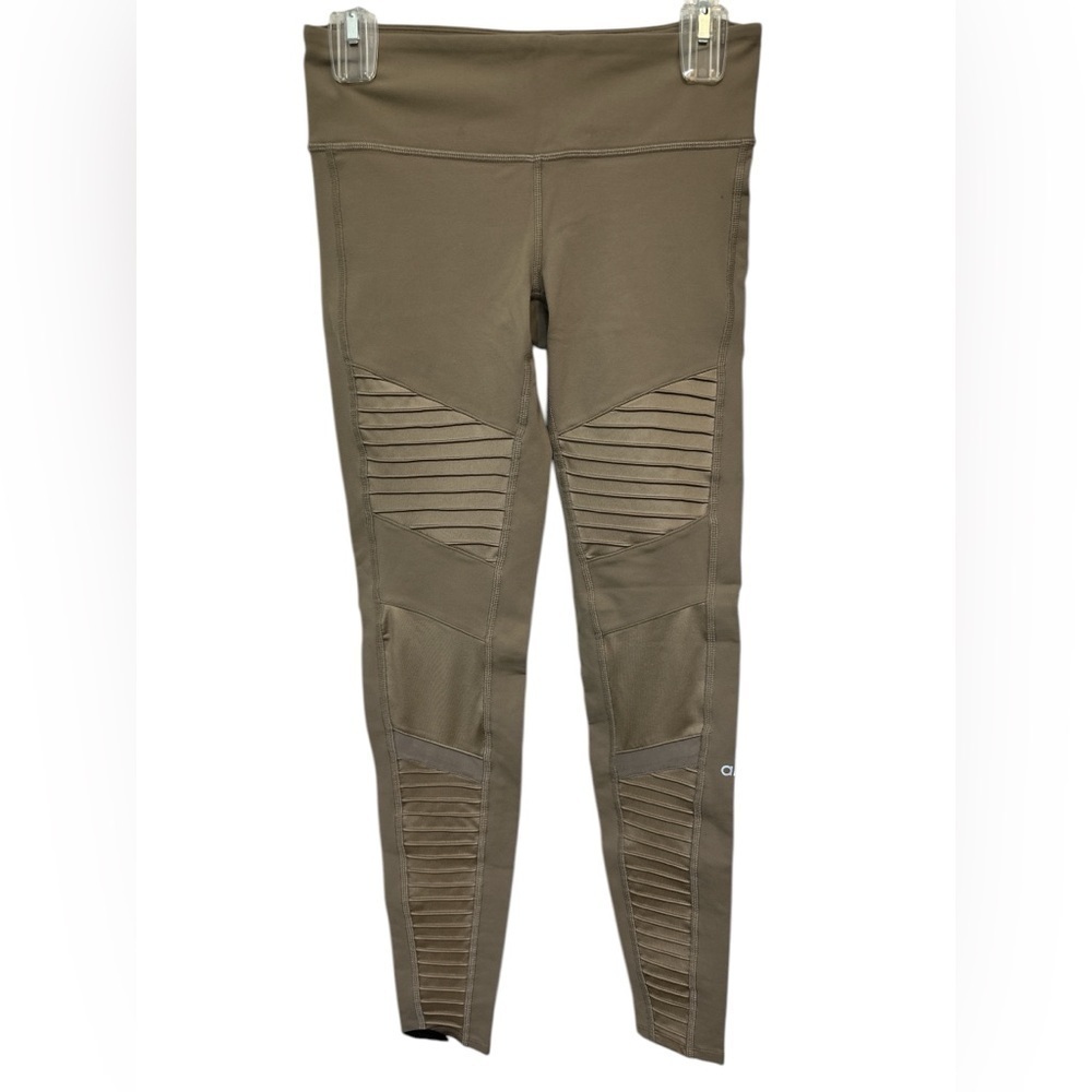 Alo Airlift High Waist Moto Leggings Textured Ribbed Knit Mesh Panels taupe